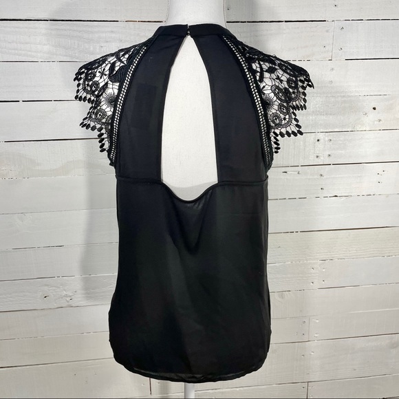 *EXPRESS* Lace Cap Sleeve Mock Neck Blouse - Picture 5 of 9